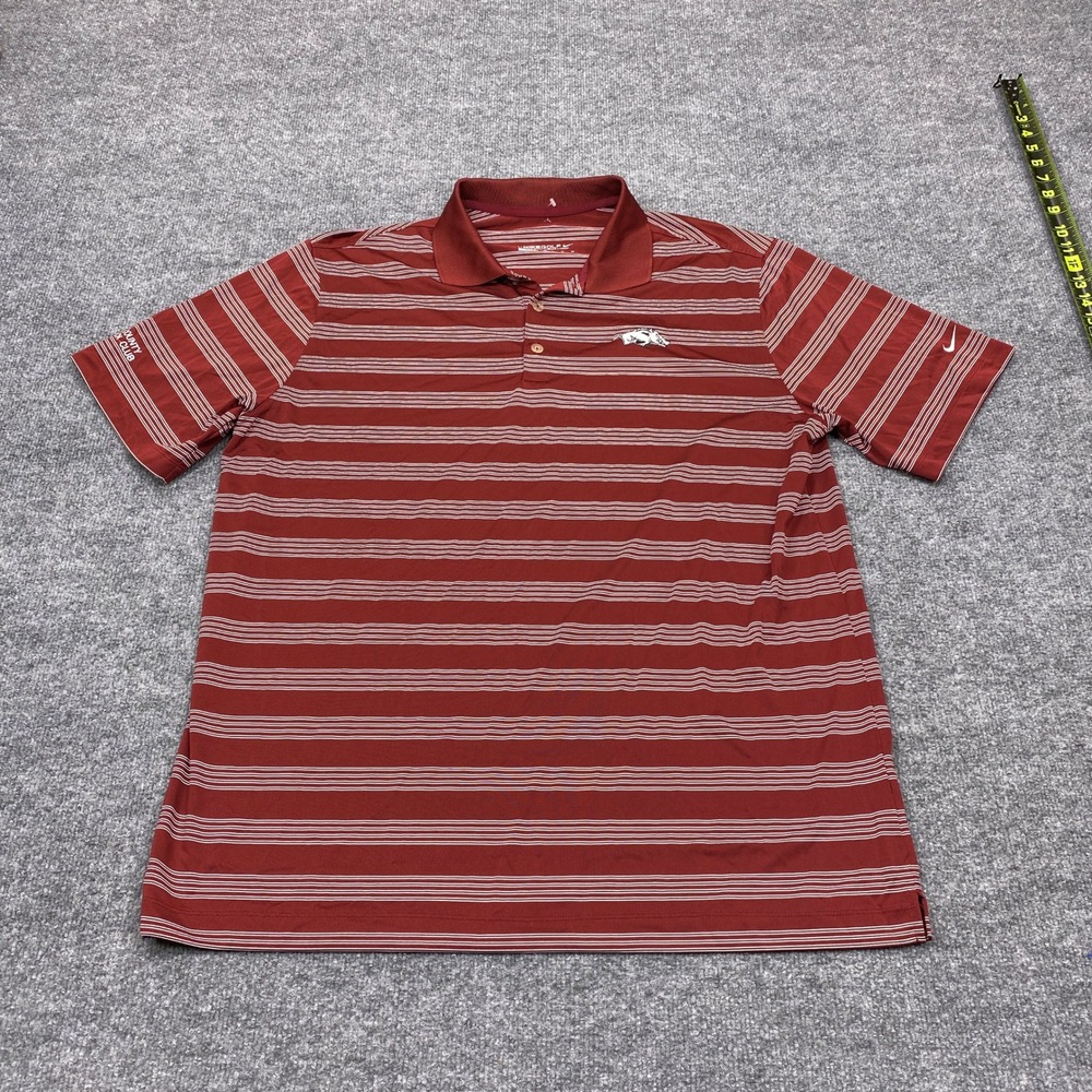 Arkansas Razorbacks Shirt Mens XL Burgundy Nike Golf Dri-FIT Striped Polo